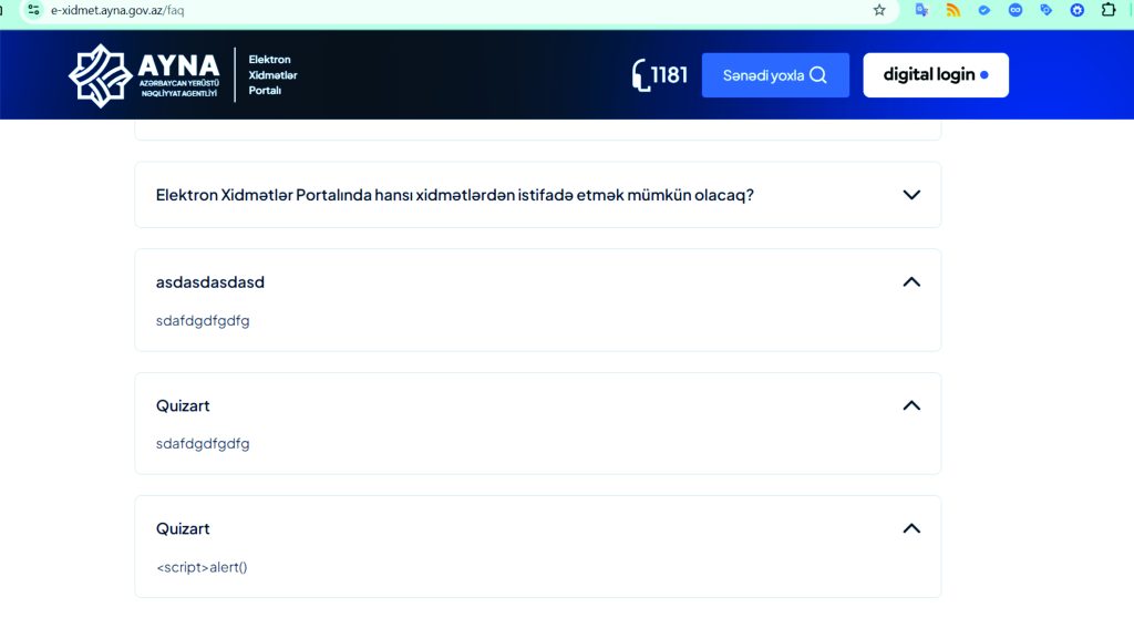 Azərbaycan Yerüstü Nəqliyyat Agentliyinin (AYNA) rəsmi e-xidmet.ayna.gov.az portalında səhlənkar idarəçilik, test mətnləri və təhlükəsizlik boşluqları – dövlətin rəqəmsal xidmətlərində peşəkarlıq böhranı