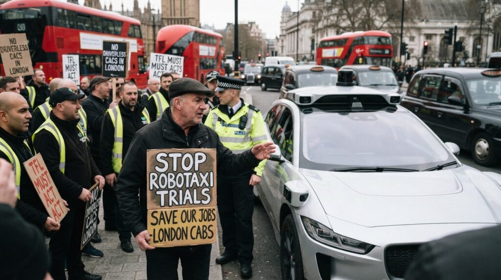 Wave of protests grows against driverless taxi trials in London
