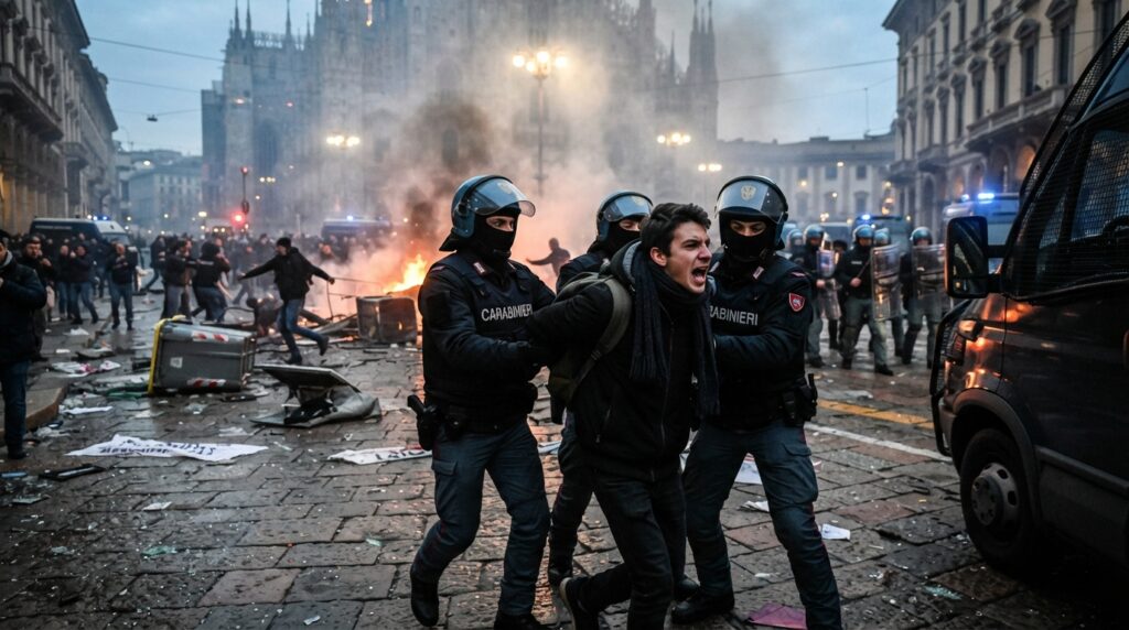 Mass confrontation in the center of Milan: more than 200 detainees