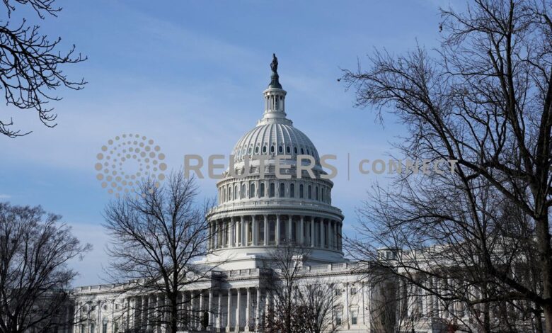 The U.S. Capitol building is seen early on the day of U.S. President Biden's State of the Union Address in Washington