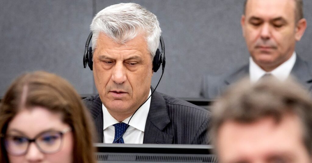 Former Kosovo President Hashim Thaci attends his war crimes trial in The Hague
