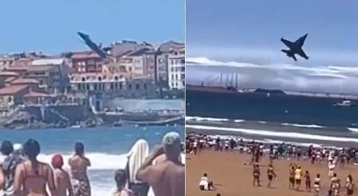 Çimərlikdə qorxulu anlar: Qırıcı təyyarə kütlənin üzərindən sıyrılıb keçdi