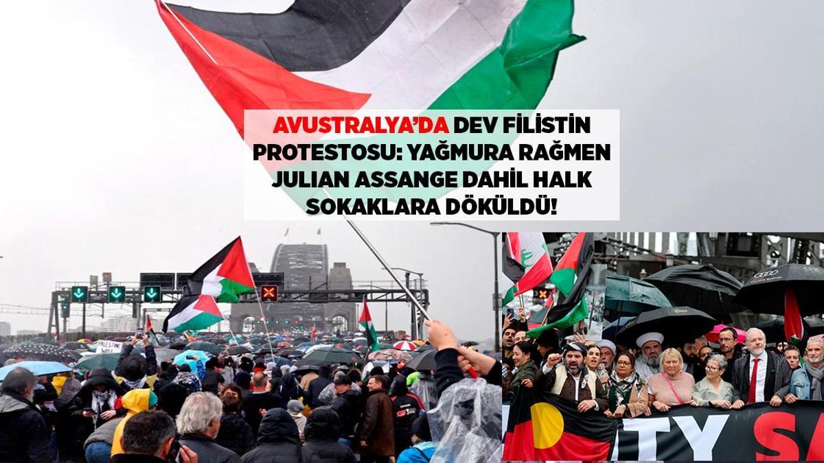 Avstraliyada yağışa rəğmən böyük Fələstin yürüşü Assanj da iştirak etdi