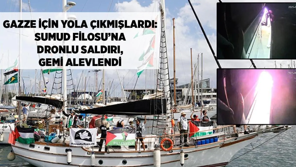 Sumud Donanmasına dron hücumu Qəzza yardım gəmisi alovlandı