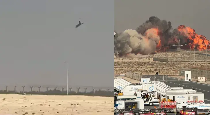 Dubayda Hindistan HHQ-nin qırıcı təyyarəsi düşdü: Ərazidən tüstü qalxır