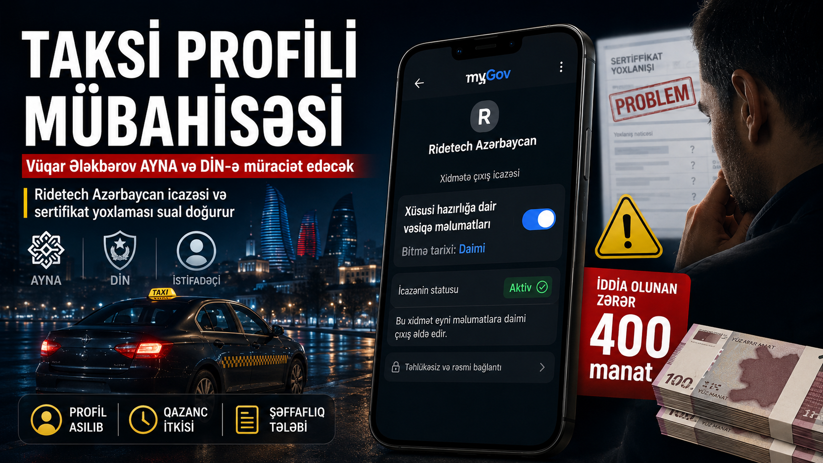 Sertifikatsız taksi profili və 400 manat zərər iddiası - "Elit 500" taksi parkı nə işlərlə məşğuldur?