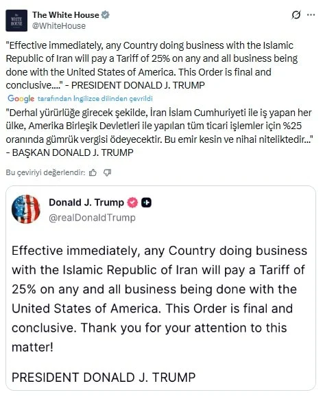 ABŞ İranla ticarət edənlərə əlavə vergi tətbiq edir