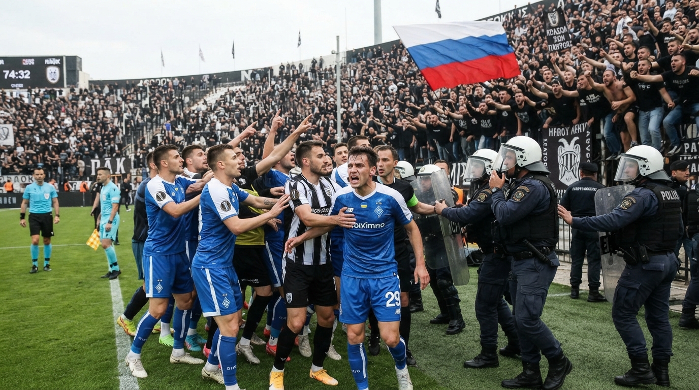 PAOK-Dinamo Kiyev oyununda Rusiya bayrağı gərginlik yaratdı