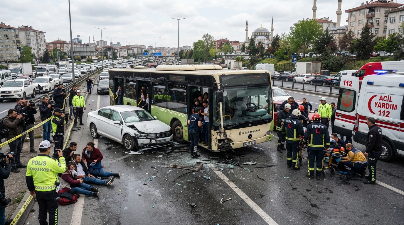 İstanbulda ağır yol qəzası: Sərnişin avtobusu ilə minik maşını toqquşub, 30 nəfər yaralanıb
