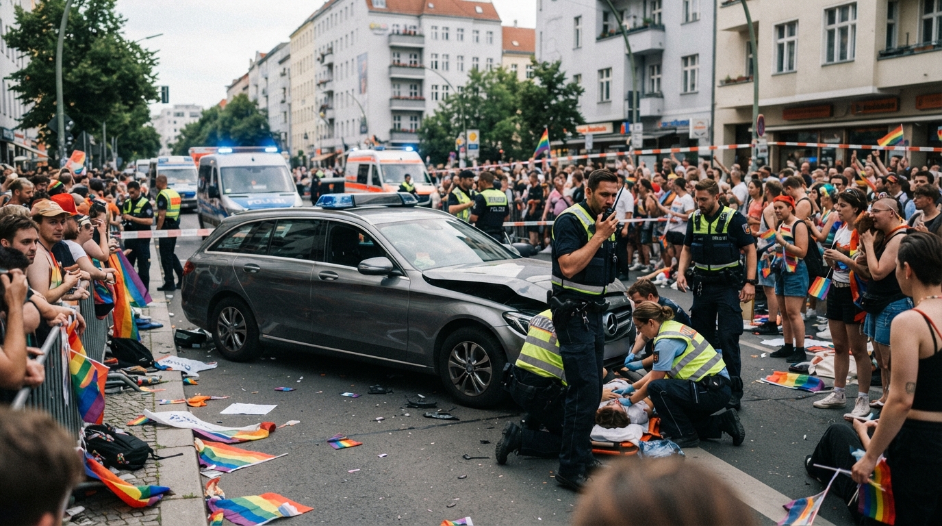 Berlin Pride yürüşündə dəhşət: Avtomobil insanların üzərinə sürüldü